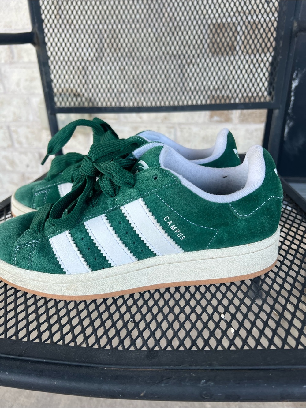 adidas Green Suede Campus Sneakers with White Stripes